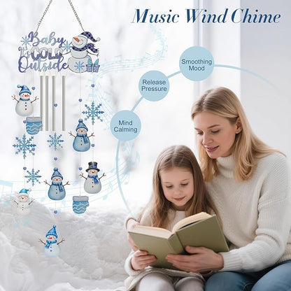 Christmas Snowman Metal Wind Chimes for Outside with S Hook and Snowflake 4 Tubes Metal Windchimes 37.4 Inch Indoor Outdoor Hanging Decoration Wind Chime for Home,Patio,Birthday Gifts Memorial Gift
