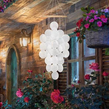 Wind Chimes for Outside, Handcrafted White Capiz Shells Windchime Coastal Style Decor for Indoor/Outdoors, Garden Decors, Great Gift for Women, Beach Hanging Decor, Wind Chimes Lovers and More