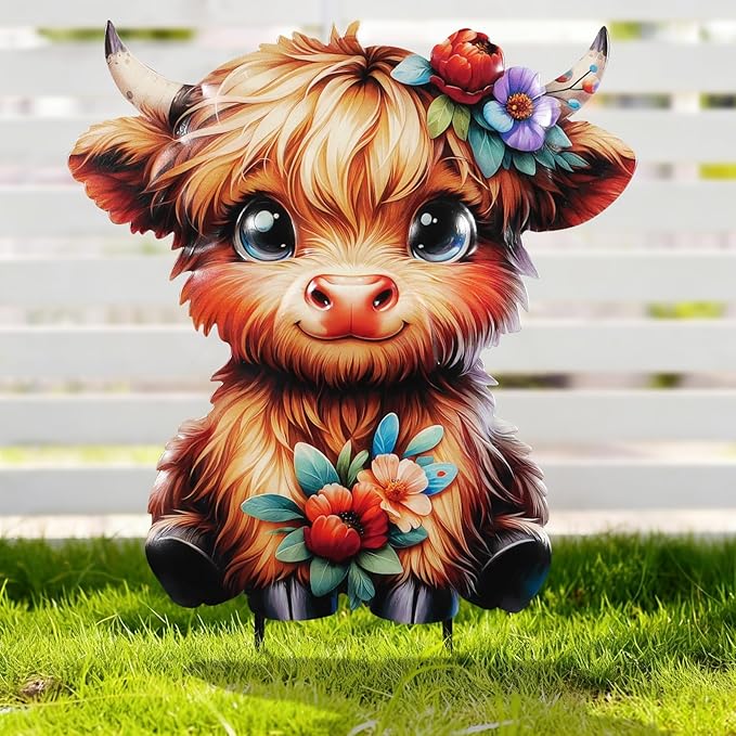 nawaza Highland Cow Metal Garden Stakes 12.6” Decorative,Outdoor Garden Highland Cow Decor Stake,Birthday Gifts for Mom Women,Decorative Metal Housewarming Ornament for Lawn Patio Yard Pathway.