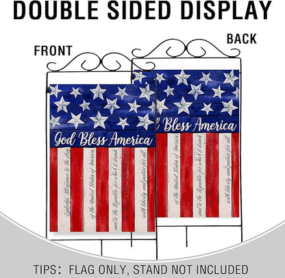 Artofy God Bless America 4th of July Home Decorative House Flag, Garden Yard American Stars Stripes Outside Decor, USA Patriotic Outdoor Large Burlap Decoration Double Sided 28 x 40