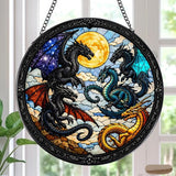 Rngmsi Stained Glass Window Hanging, 7.8″ Dragon Sun Catchers Art Decor Indoor Window, Decorative Suncatchers Hanging Ornaments Home Garden Birthday Gift for Men