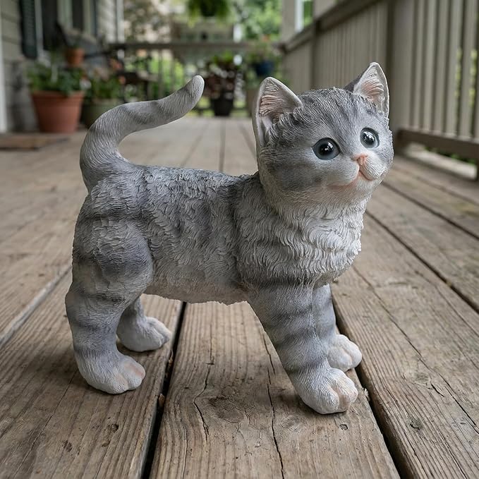Elenon Cat Garden Statue Decorative for Yard, Standing Cat Figurines Home Lawn Decor, Patio Kitten Tuxedo Statues Pets Memorial Ornament for Cat Lovers