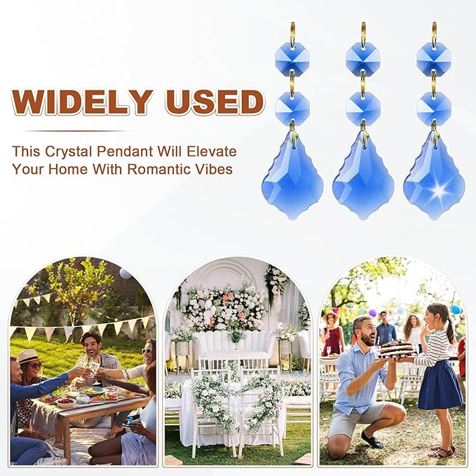 M METERXITY 10PCS Crystal Suncatcher 2 Leaves Prisms Pendants Ornament, 38mm Chandelier Hanging Crystal Sun Catcher Beads for Home Garden Windows Wedding DIY Decoration [Medium Blue]