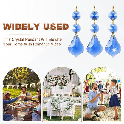 M METERXITY 10PCS Crystal Suncatcher 2 Leaves Prisms Pendants Ornament, 38mm Chandelier Hanging Crystal Sun Catcher Beads for Home Garden Windows Wedding DIY Decoration [Medium Blue]