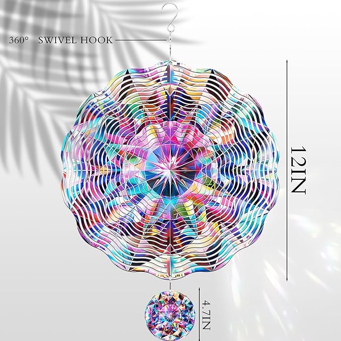 Metal Wind Spinners Outdoor - Diamond Stainless Steel Hanging Decor Indoor Outside Art Sculptures 3D Kinetic Spinning Ornaments for Garden Patio Porch Birthday for Women Mom