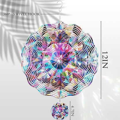 Metal Wind Spinners Outdoor - Diamond Stainless Steel Hanging Decor Indoor Outside Art Sculptures 3D Kinetic Spinning Ornaments for Garden Patio Porch Birthday for Women Mom
