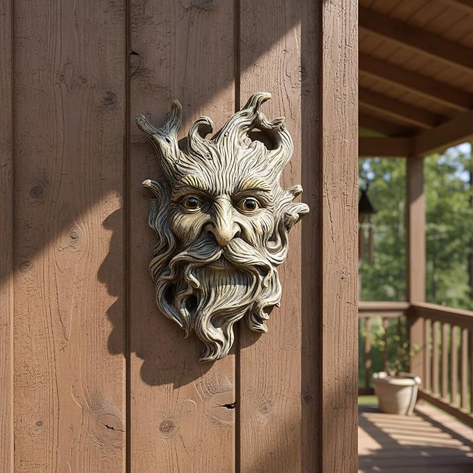 Old Man Tree Face Hugger Outdoor Decor, Handmade Tree Art Resin Statue with Root Details, Whimsical Hanging Yard Art for Garden Wall Fence