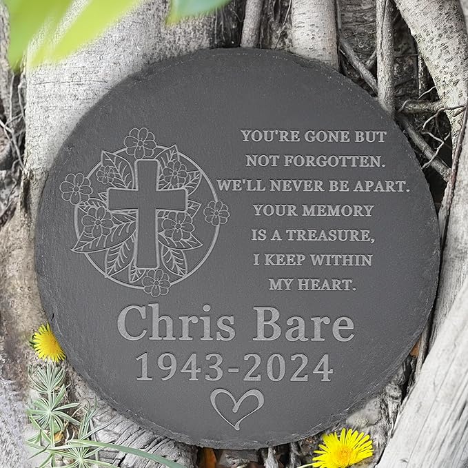 Memorial Garden Stone - Personalized Bereavement Gift for Loss of Loved One - Round - 'You're Gone but Not Forgotten'