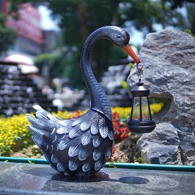 HONGLAND Black Swan Solar Garden Statue Outdoor Decor Bird Decor Lawn Ornament for Backyard Patio Porch Poolside