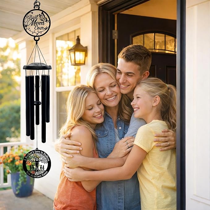 Personalized Mother’s Day Wind Chimes with Custom Metal Signs, Best Mom Ever & Tree of Life Design, Engraved Names Memorial Wind Chime Gift for Mom, Outdoor Garden Patio Sympathy Decor