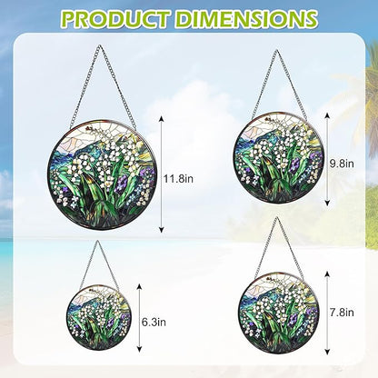 Staied Glass Window Hanging, White Green Lily Sun Catcher for Door Terrace Garden Kitchen Home Decor, Plants Flowers Suncatchers for Christmas Mother's Day Birthday Gift for Women Men Mom Nana 7.8 in