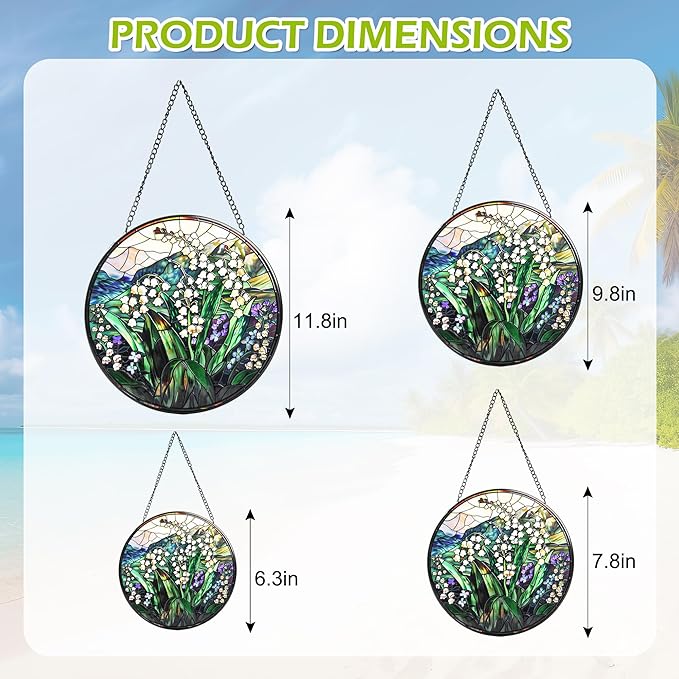 Staied Glass Window Hanging, White Green Lily Sun Catcher for Door Terrace Garden Kitchen Home Decor, Plants Flowers Suncatchers for Christmas Mother's Day Birthday Gift for Women Men Mom Nana 11.8 in