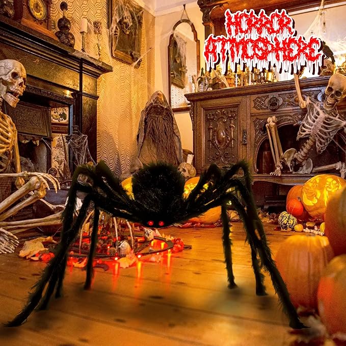 6.6FT Halloween Giant Spider Decorations, Scary Large Spiders Outside Realistic Fake Hairy Spider Props for Halloween Decorations Indoor and Outdoor Yard Party Garden Lawn Creepy Decor (1 Pack)