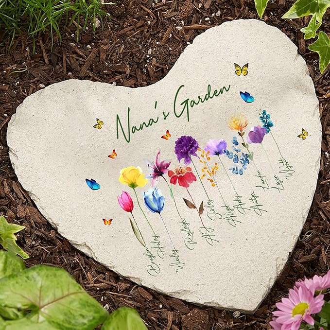 Nazenti Nana Garden Stone, Garden of Love Personalized Nana Garden Flower, Birth Month Mother's Day Garden Stone, Family Entry Decoration, Grandma Birthday Gift, Nana Gift