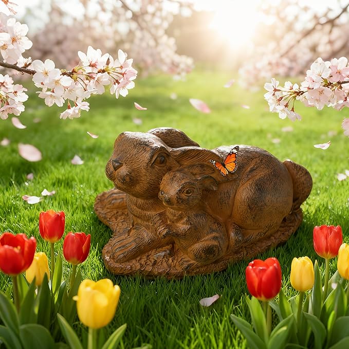 Rabbit Garden Outdoor Statue Resin Easter Bunny Statues for Home, Living Room Decoration, Garden Decor,Brown