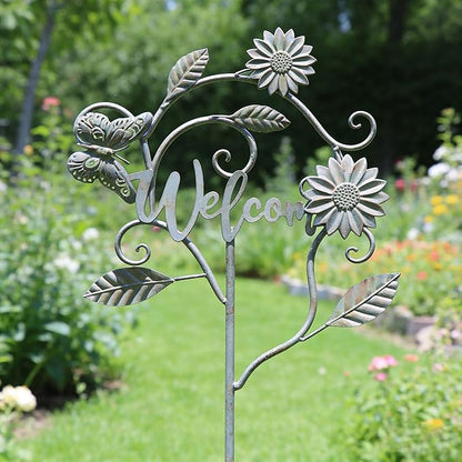 Decorative Garden Stakes with Welcome Sign,Metal Garden Stakes for Patio Garden Decor.