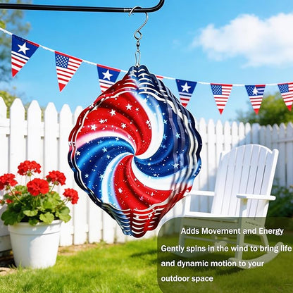 Wind Spinners Red Blue Star Swirl Art 9.8 x 9.8 Inch Metal Wind Spinner Outdoor Garden Decor Abstract Motion Illustration Decorative Wind Spinners for Yard Patio