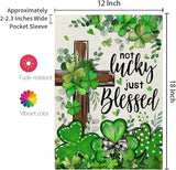 CROWNED BEAUTY St Patricks Day Garden Flag Shamrocks Clover Cross Blessed 12x18 Inch Double Sided Green Holiday Decoration for Outdoor Lawn Yard CF1931-12