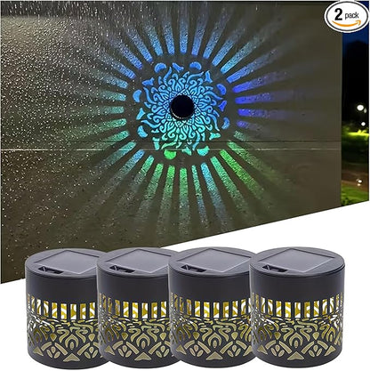 Decorative Solar Mandala Lights, Metal Solar Powered Waterproof Wall & Fence Lights for Garden, Patio, Backyard, Step & Post Decor with Mandala Design (4pcs,Colored Light)