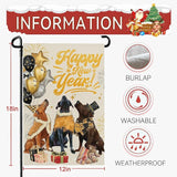 Happy New Year Garden Flag 12 X 18 Inch Double Sided Winter Cute Dogs Balloon Yard Garden Flags for Outside Outdoor Yard Party New Year Decoration