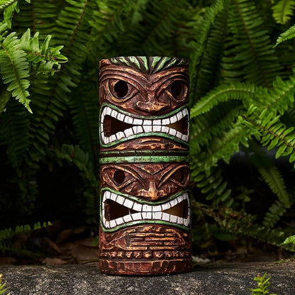 Solar Tiki Statue Outdoor Decor-Garden Large Tiki Statue-Solar Totem Pole Tiki Bar Decoration for Lawn Patio Yard,10 Inch Tall