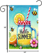 HOMETITUTE Hello Summer Garden Flag Mason Jar Flag 12x18 inch Double Sided Beach Seasonal Flags Yard Outdoor Lawn Decor Rustic Nautical Seasonal Farmhouse Decorations