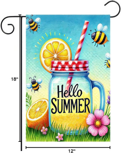 HOMETITUTE Hello Summer Garden Flag Mason Jar Flag 12x18 inch Double Sided Beach Seasonal Flags Yard Outdoor Lawn Decor Rustic Nautical Seasonal Farmhouse Decorations