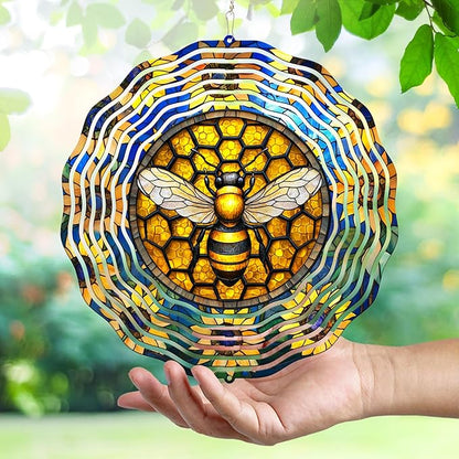 FLAGWIX Bee Wind Spinners Outdoor - 3D Stainless Steel Metal Wind Spinners 12 in - Bee Gifts Decorations for Home, House Outdoor Garden Decor for Outside, Garden Gifts for Women