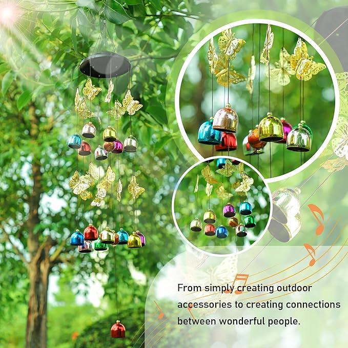 BWINKA Creative Design Wind Chimes, 27''H Colorful Butterfly Wind Chimes, Butterfly Gift for Family, Home, Garden, Patio, Backyard Decoration…