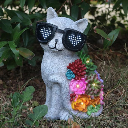 Sharita Solar Cat Garden Decor Statues - with Succulent LED Lights Cat Figurines Gifts for Women Mom Grandma Outdoor Decoration for Patio Yard Lawn