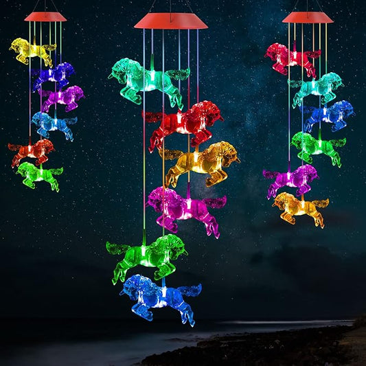 Solar Horse Wind Chimes, Color Changing Horses Wind Chime, Waterproof Solar Horse Lights, Romantic Solar Powered Horse Wind Chime, Home, Yard, Balcony, Outdoor, Garden Decoration Gifts, Gifts for Mom