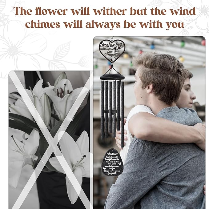 Memorial Gifts for Loss of Brother, Prayer Angel Sympathy Wind Chimes, Loss of Brother Sympathy Gift - A Gift to Express Condolence, Bereavement, Comfort, Remembrance and Healing
