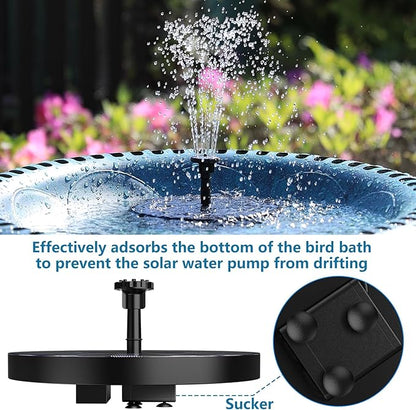 Upgraded Solar Bird Bath Fountains with 6 Nozzles, Free Standing Floating Solar Powered Water Fountain Pump for Bird Bath, Garden, Pond, Pool and Outdoor