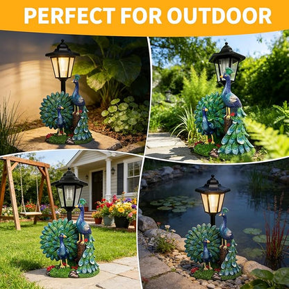 Solar Peacock Decor Outdoor, Garden Statue with Lantern for Patio Lawn Pathway Landscape Decoration Gift Gifts for Mother's Day Birthday Housewarming
