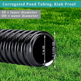 Pond Hose ID 1” × 10ft Black Corrugated Flexible Reinforced PVC Hose Vinyl Tubing for Pond Pump Fountain Garden Waterfall, Non-toxic & Kinkproof, with 2 clamps