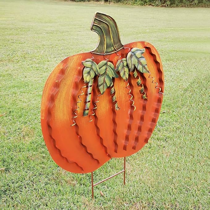 Morning View Pumpkin Garden Stakes Metal Yard Sign Fall Decor Outdoor Autumn Yard Stake Art Pumpkin Lawn Ornaments for Patio Porch Thanksgiving Halloween Harvest 26 Inches Tall