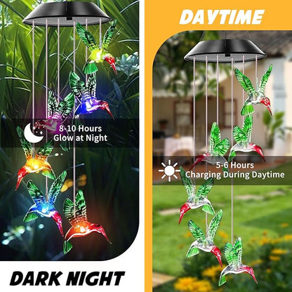 Hummingbird Solar Wind Chimes, Hummingbird Wind Chimes for Outside,Best Gifts for Mom Grandma Women Wife Aunt Sister, Unique Mobile Wind Chime, Garden Yard Decor Green