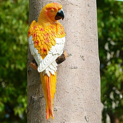 Large Parrot Decor Outdoor Tiki Bar Decorations Realistic Parrot Statues for Outside Lifelike Bird Fake Macaw Sculptures Garden Patio Yard Law Tropical Tree Wall Decoration(Yellow)