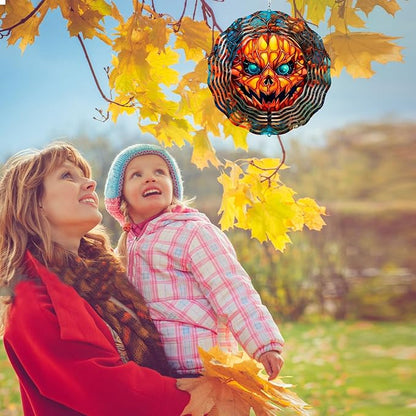 Halloween Scary Pumpkin Wind Spinner,12in Stainless Steel Hanging Wind Spinners Outdoor Yard Patio Garden Decorations