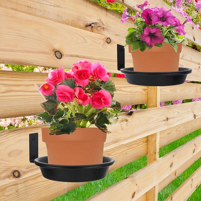 6 Inch Wall Mount Plant Holder with Saucer Trays, 6 Pack Heavy Duty Metal Flower Pot Holder Ring Plant Hanger for Wall Indoor, Ring Planter Bracket for Outside Outdoor Bird Feeder Bath