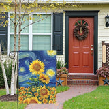 Sunflower Garden Flag Spring Summer Sunflowers Yard Flags Vibrant Van Gogh Starry Sky House Banners Double Sided Rustic Farmhouse Floral Banner for Porch Patio Landscape Decor 12 x 18 Inch