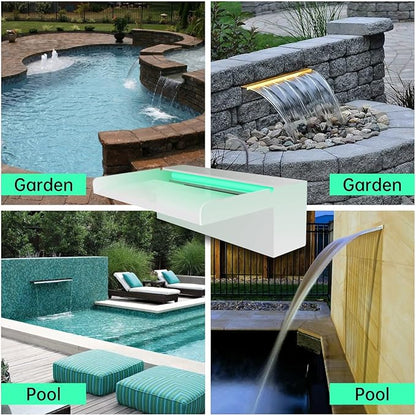 Pamopamo Pond Waterfall Spillway, APP Control Multi-Color LED Light Outdoor Pool Fountain, Acrylic Water Spillway Koi Fountains Kit for Garden Patio Swimming Pool Decoration - 23.6"x7.8"x3.9"