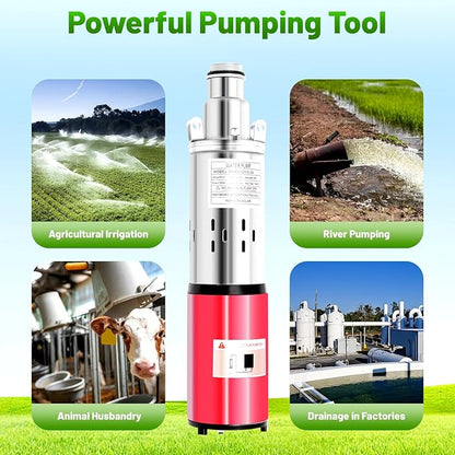 Deep Well Submersible Pump, DC 12V 180W Stainless Steel Water Pump, 6.6GPM Flow, 82ft Lift, for Industrial Home Farm Ranch Irrigation 4500RPM with 49ft Electric Cord