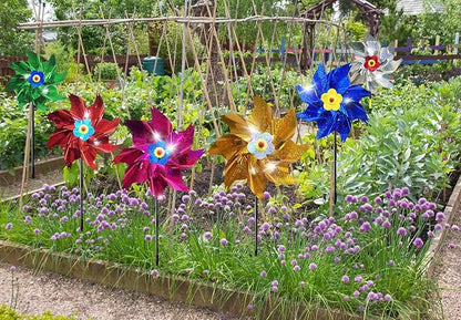 Sparkly Reflective Pinwheels with Stakes, Colorful Wind Spinners Outdoor Bird Scare Devices, Foil Pin Wheel Holographic Whirl Windmill for Yard Garden Decor Garden Wind Spinner 6 Packs