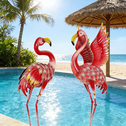 Extra-Large Flamingo Statue, 36.5" Handmade Metal Flamingo Yard Decor with Ground Stakes, Unique Outdoor Lawn Ornaments for Garden Patio, Vintage Pink Sculpture Gift for Housewarming Party