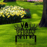 Custom Metal Garden Tools Sign with Stakes, Personalized Garden Name Sign, Yard Art, Patio Decorations, New Home Gift, Garden Decorative, Gardening Tools Sign for Outdoor, Large Housewarming Gift