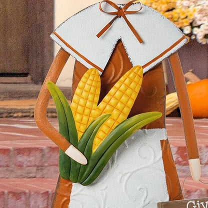 Glitzhome Thanksgiving Yard Stakes Metal Pilgrim Girl Yard Signs Hanging Wall Decors for Thanksgiving Fall Harvest Outdoor Decorations, 36" H