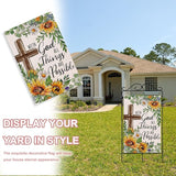 With God All Things Are Possible Religious Spring Summer Easter Decorative House Flag, Cross Sunflower Garden Yard Outside Decorations, Inspirational Fall Autumn Outdoor Large Home Decor 28x40