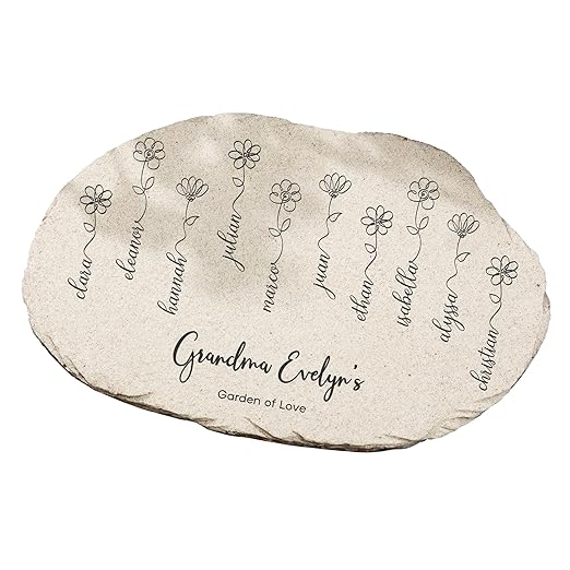 Personalization Universe Garden of Love Custom Garden Stone - Outdoor Decor with Names, Personalized Garden Gift and Decorations, Flower Design, Durable Polyresin, Mother's Day, Large 7.5" X 12"