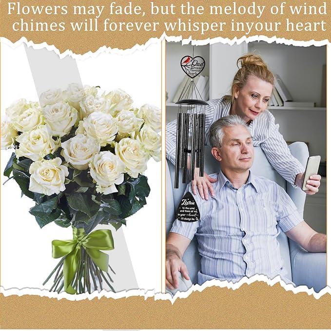 Memorial Gifts for Loss of Dad Father- Luvsweets 36'' Memorial Wind Chimes for Outside, Sympathy Bereavement Condolence Grief Remembrance Funeral Gifts for Loss of Dad, with S Hook Greeting Card